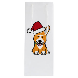 Corgi dog puppy Pembroke Welsh Christmas Santa hat Wine Gift Bag