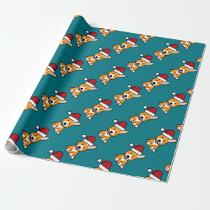 Corgi dog puppy Pembroke Welsh Christmas Santa hat Wrapping Paper