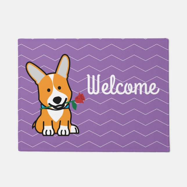 Corgi dog puppy Pembroke Welsh Valentine Rose Doormat (Front)