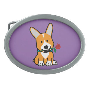 Corgi dog puppy Pembroke Welsh Valentine Rose Oval Belt Buckle