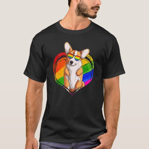Corgi Dog Rainbow Heart Pet  Gay Pride Lgbt T_Shirt