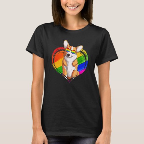 Corgi Dog Rainbow Heart Pet  Gay Pride Lgbt T-Shirt
