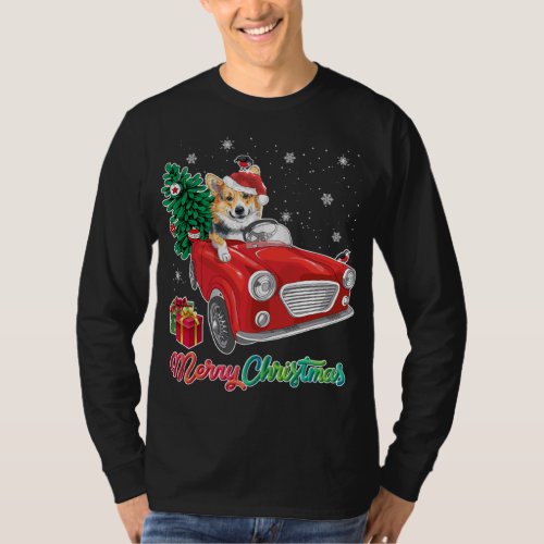 Corgi Dog Red Truck Christmas Pajama T_Shirt