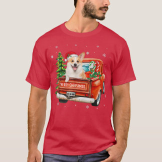 Corgi Dog Ride Red Truck Christmas Dog Lover Xmas  T-Shirt