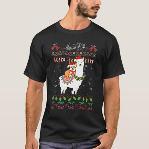 Corgi Dog Riding Llama Christmas Ugly Sweater