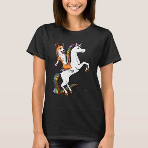 Corgi Dog Riding Magical Unicorn Pet Kids Girls Bo T-Shirt