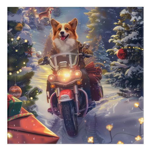 Corgi Dog Riding Motorcycle Christmas Acrylic Print