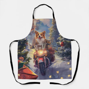 Corgi Dog Riding Motorcycle Christmas Apron