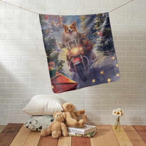 Corgi Dog Riding Motorcycle Christmas Baby Blanket