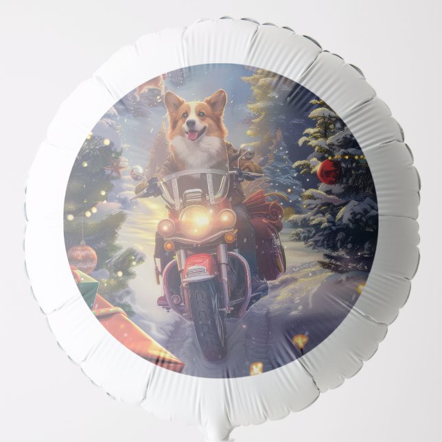 Corgi Dog Riding Motorcycle Christmas Balloon (Front)