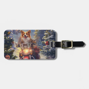 Corgi Dog Riding Motorcycle Christmas Luggage Tag