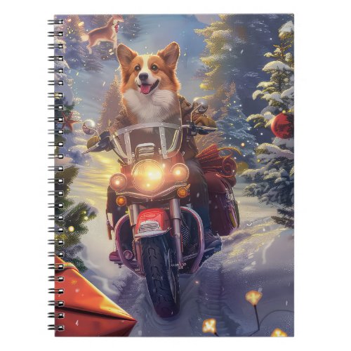 Corgi Dog Riding Motorcycle Christmas Notebook