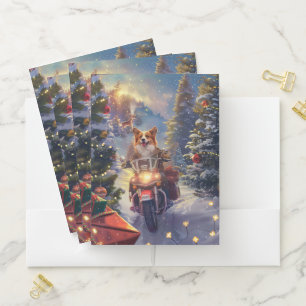 Corgi Dog Riding Motorcycle Christmas Pocket Folder