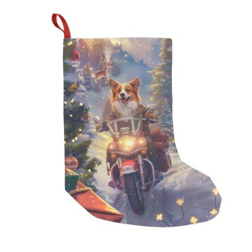 Corgi Dog Riding Motorcycle Christmas Small Christmas Stocking