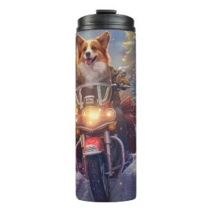 Corgi Dog Riding Motorcycle Christmas Thermal Tumbler