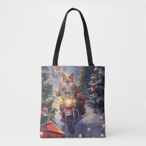 Corgi Dog Riding Motorcycle Christmas Tote Bag