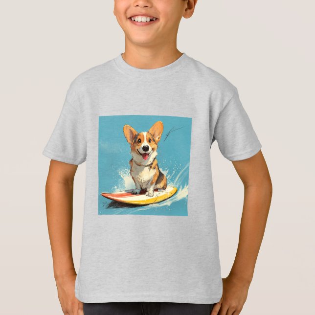 Corgi Dog Riding Surfboard T-Shirt (Front)