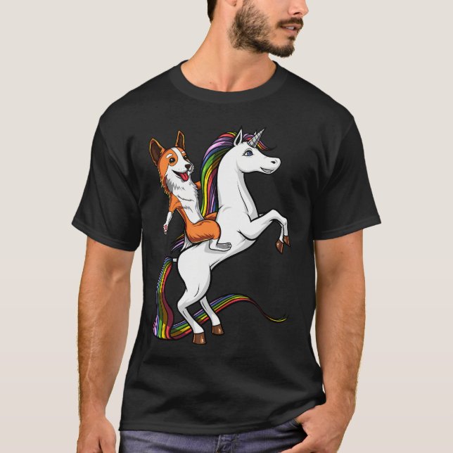 Corgi Dog Riding Unicorn T-Shirt (Front)