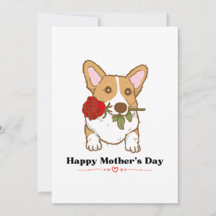 Corgi Dog Rose Biting Rose in Mouth Mother's Day