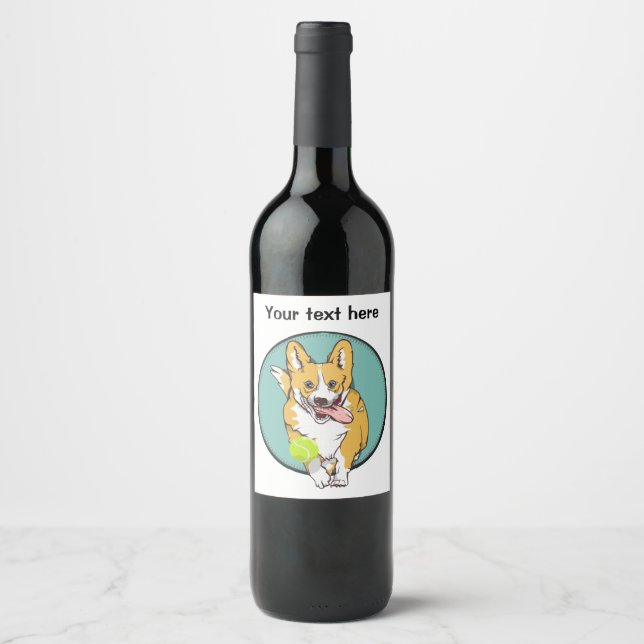 Corgi Dog Running Wine Label (Front)