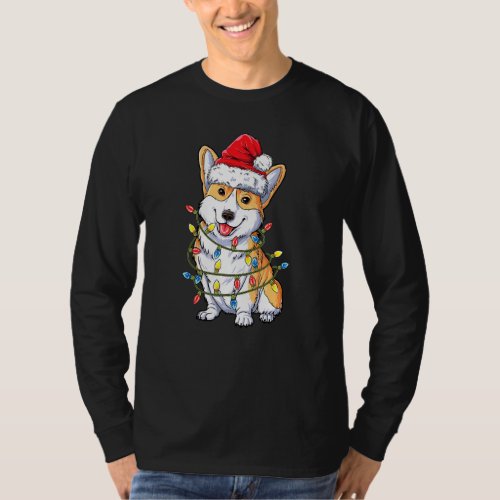 Corgi Dog Santa Hat Christmas Lights Dog Christmas T_Shirt