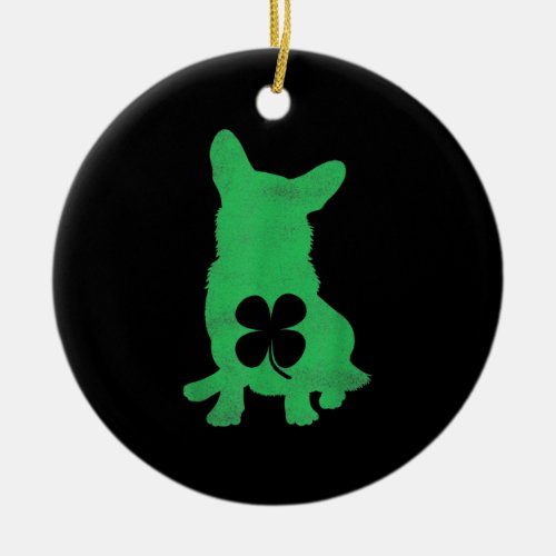 Corgi Dog Shamrock Irish Saint Patricks Day Ceramic Ornament