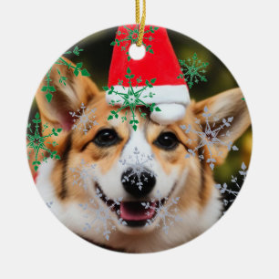 Corgi dog smiling christmas fun ceramic ornament