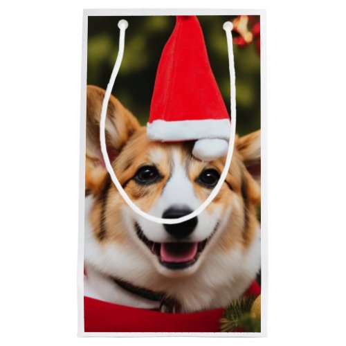 Corgi dog smiling christmas fun  small gift bag