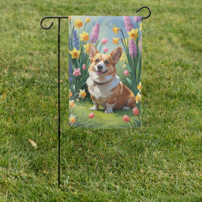 Corgi Dog Spring Flowers Painting  Garden Flag (In SItu)