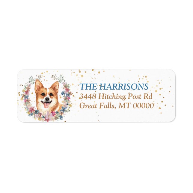 Corgi Dog Spring Flowers Wreath Label (Front)