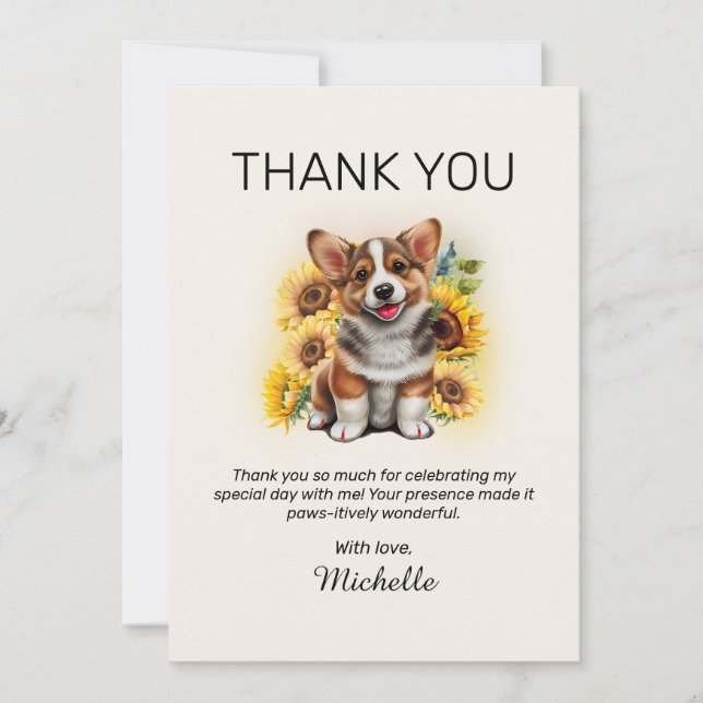 Corgi Dog Sunflowers Birthday Thank You (Front)