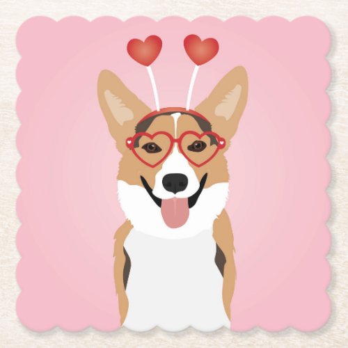 Corgi Dog Valentines Day Paper Coaster