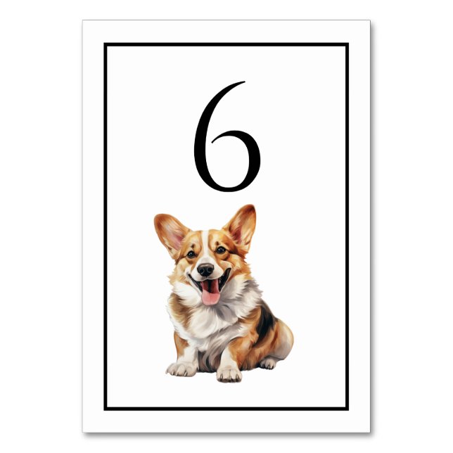 Corgi Dog Watercolor Table Number (Front)
