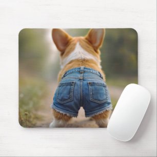 Corgi Dog Wearing Denim Shorts Mouse Pad