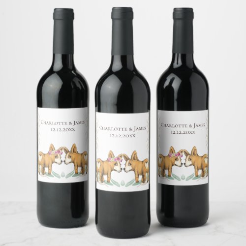 Corgi Dog Wedding Personalized Wine Label