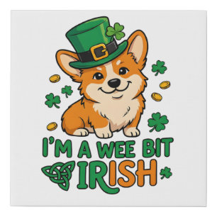 Corgi Dog "Wee Bit Irish" Funny St. Patrick's Day Faux Canvas Print