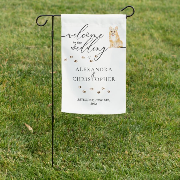 Corgi Dog Welcome to the Wedding Garden Flag