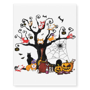 Corgi Dog Witch Pumpkin Bat Corgi Dog Lovers Hallo Temporary Tattoos