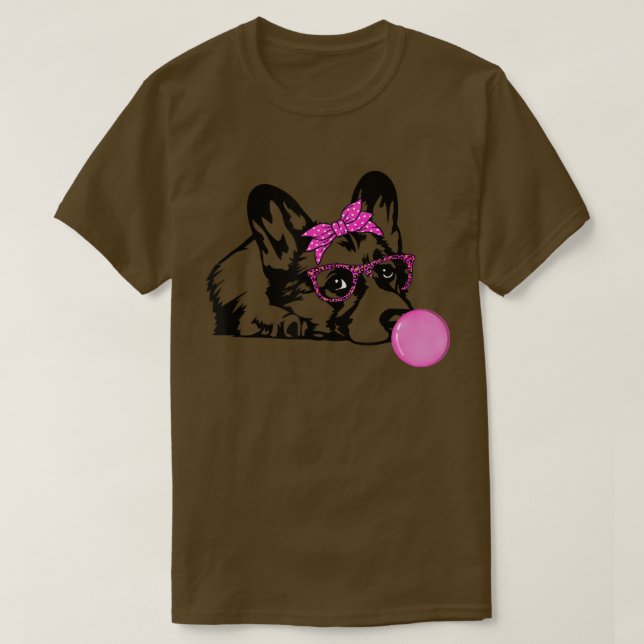 Corgi dog with bubble gum bandana glasses T-Shirt (Design Front)