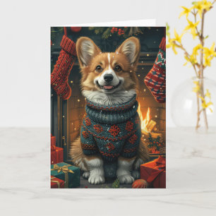 Corgi Dog With Christmas Gifts Fireplace Card