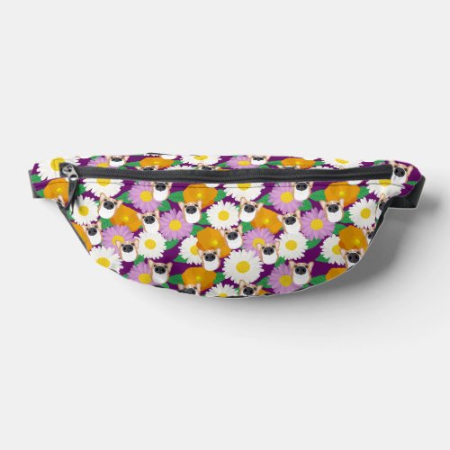 Corgi Dog with Flowers Purple Patterned Fanny Pack