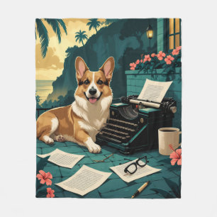 Corgi Dog with glossy fur and a gentleman vintage  Fleece Blanket