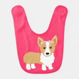 Corgi Dog with Pink Bows Baby Girl Bib
