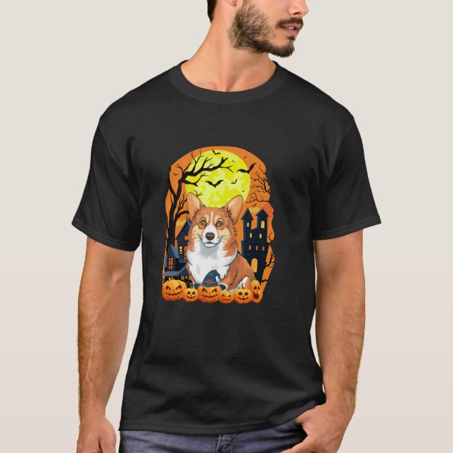 Corgi Dog With Pumpkins Funny Scary Halloween Part T-Shirt (Front)