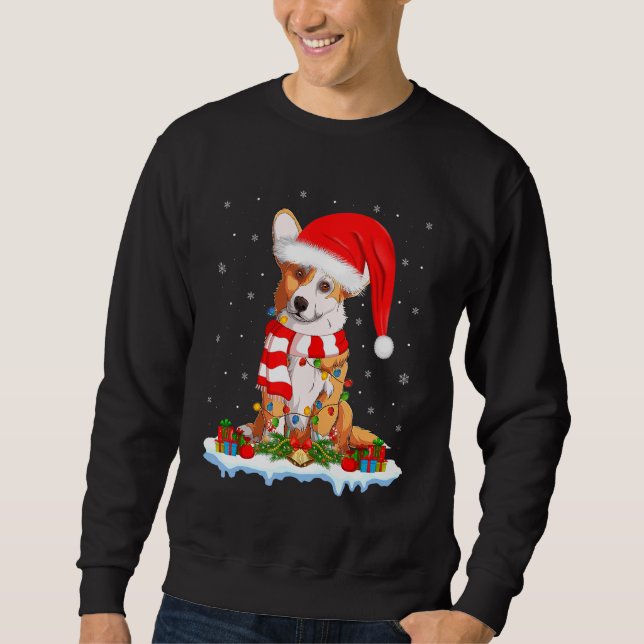 Corgi Dog Xmas Lighting Santa Hat Corgi Christmas Sweatshirt (Front)