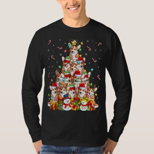 Corgi Dog Xmas Lighting Tree Santa Corgi Christmas T_Shirt