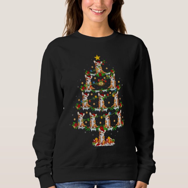Corgi Dog  Xmas Lights Corgi Christmas Tree Sweatshirt (Front)