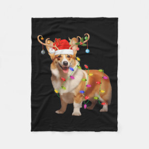 Corgi Dog Xmas Lights Reindeer Santa Corgi Dog Chr Fleece Blanket