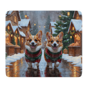 Corgi Dogs Christmas Snow Holiday Cutting Board