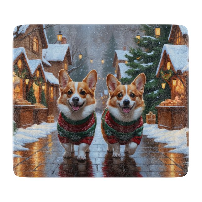 Corgi Dogs Christmas Snow Holiday Cutting Board (Front)